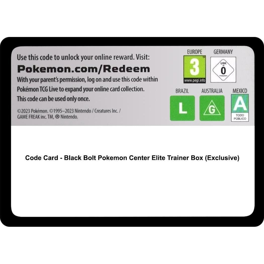 Pokemon Code Card - Black Bolt Pokemon Center Elite Trainer Box (Exclusive) (SV: Black Bolt) by LAB7 Malta, Europe