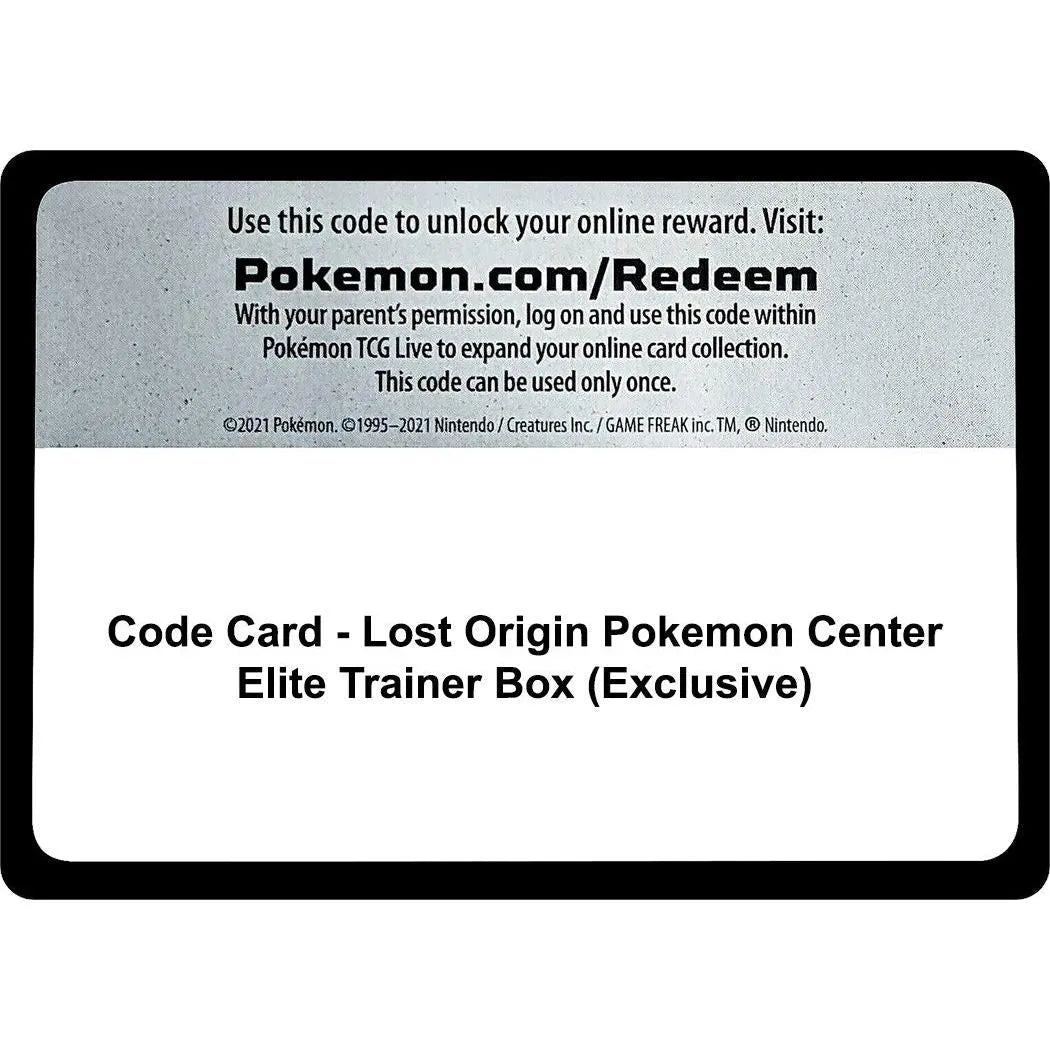 Code Card - Lost Origin Pokemon Center Elite Trainer Box (Exclusive) (SWSH11: Lost Origin) in Malta | LAB7