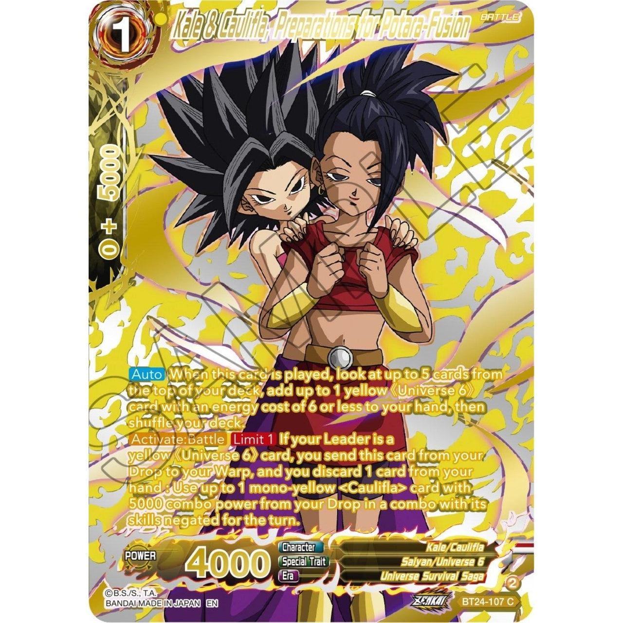 Dragon Ball Super: Masters Kale & Caulifla, Preparations for Potara - Fusion (Collector Booster Gold) (BT24 - 107) (Beyond Generations) by LAB7 Malta, Europe
