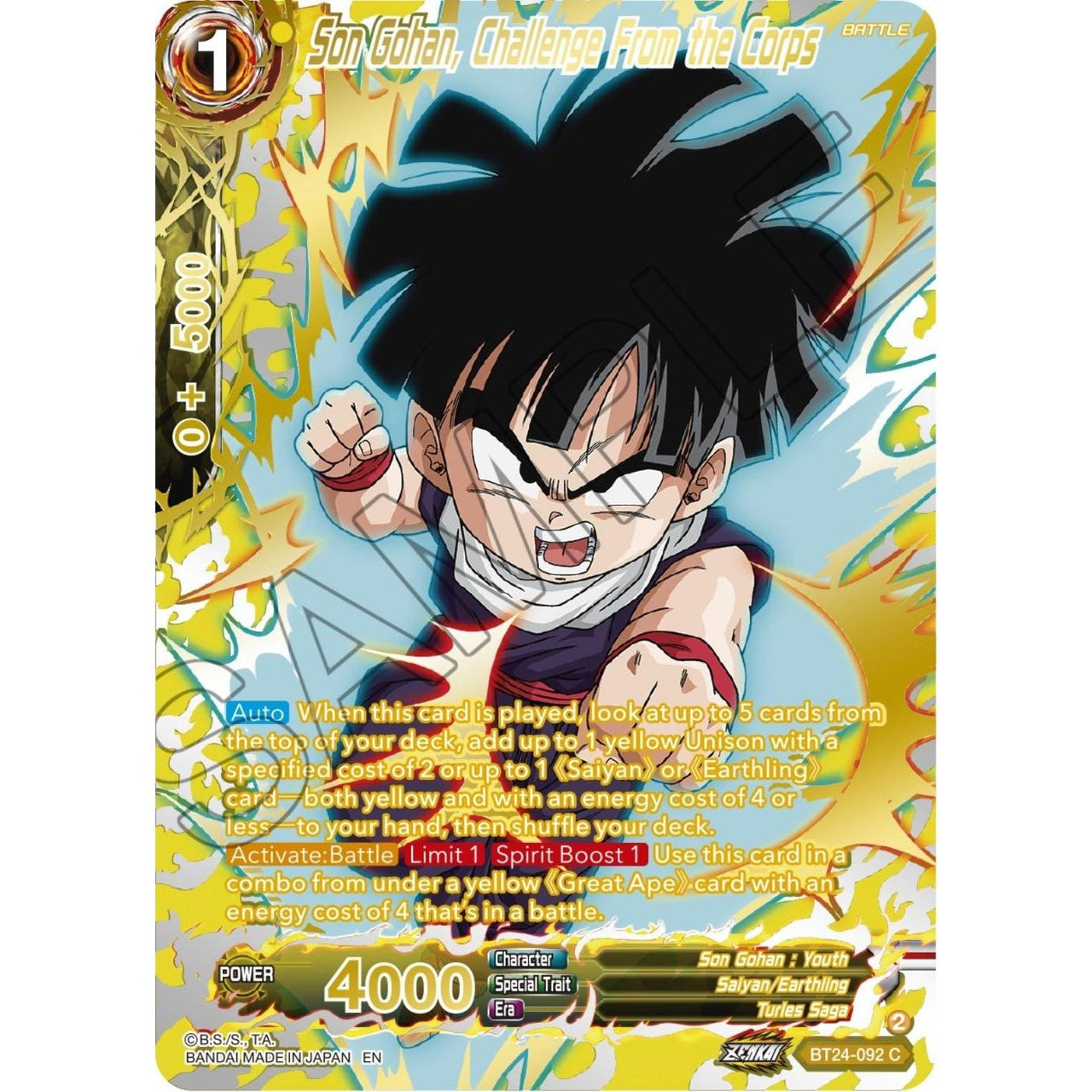 Dragon Ball Super: Masters Son Gohan, Challenge From the Corps (Collector Booster Gold) (BT24 - 092) (Beyond Generations) by LAB7 Malta, Europe
