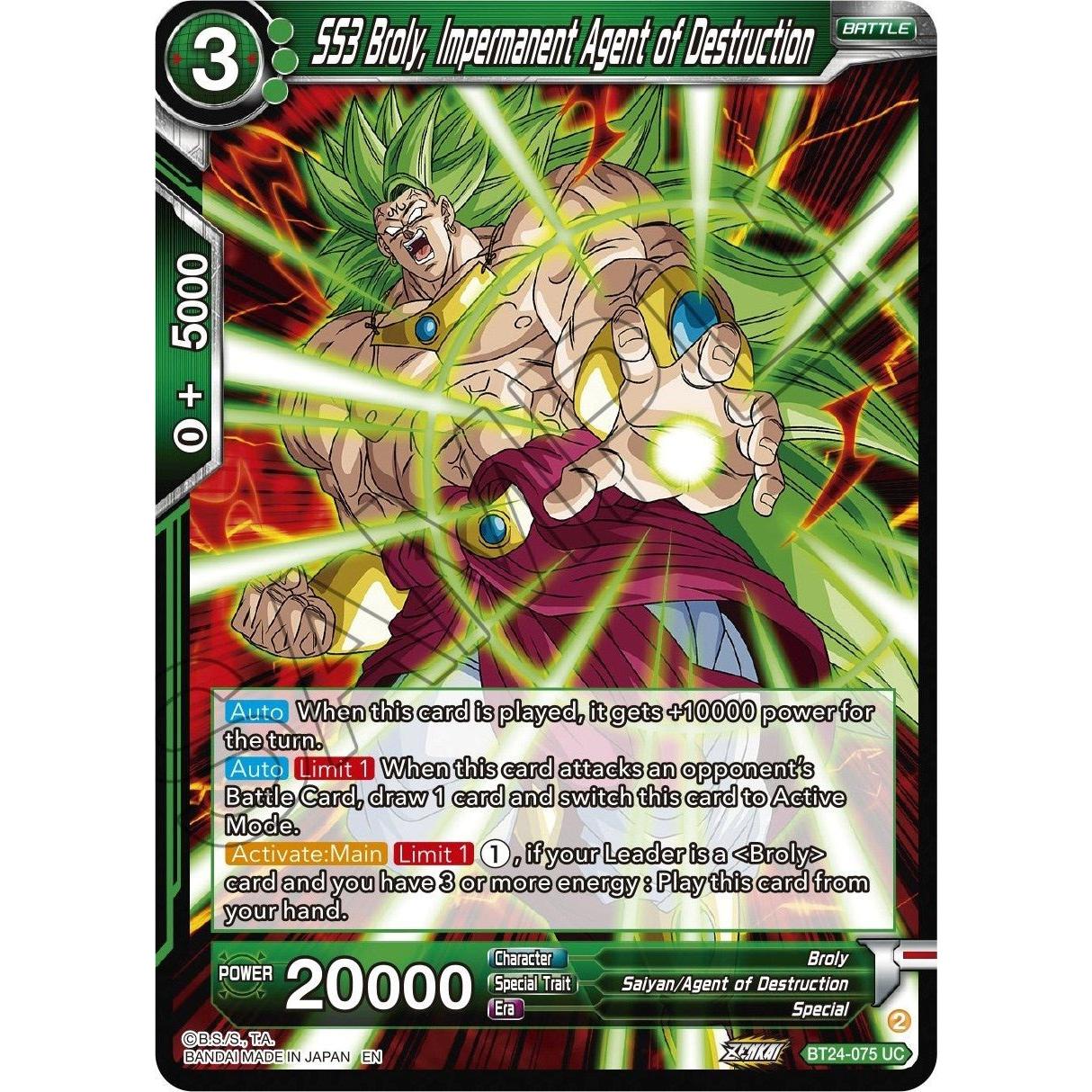 Dragon Ball Super: Masters SS3 Broly, Impermanent Agent of Destruction (BT24 - 075) (Beyond Generations) by LAB7 Malta, Europe