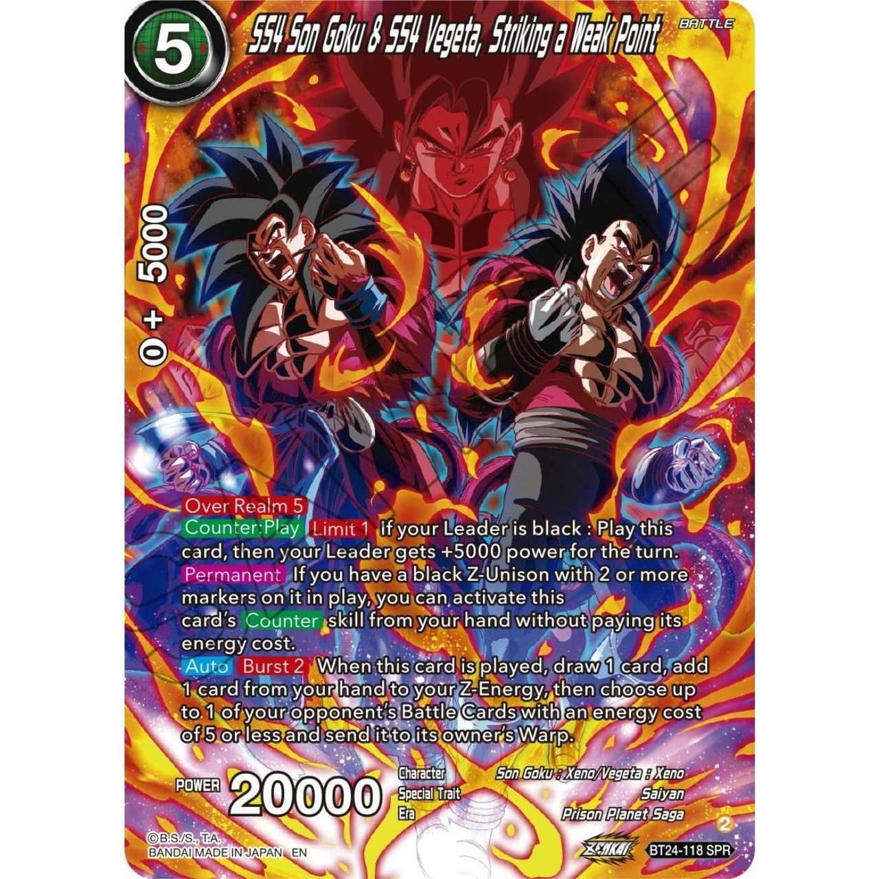 Dragon Ball Super: Masters SS4 Son Goku & SS4 Vegeta, Striking a Weak Point (SPR) (BT24 - 118) (Beyond Generations) by LAB7 Malta, Europe