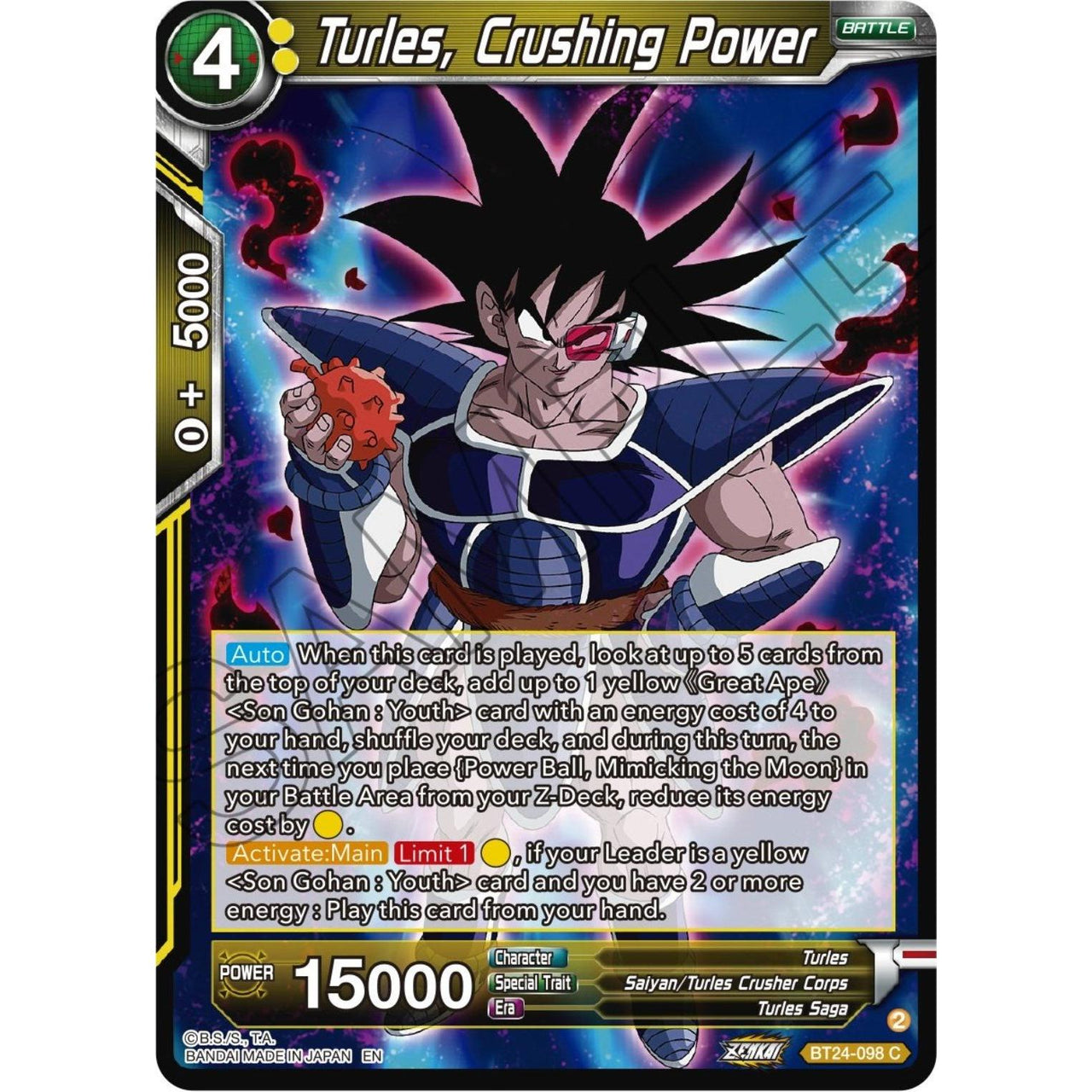 Dragon Ball Super: Masters Turles, Crushing Power (BT24 - 098) (Beyond Generations) by LAB7 Malta, Europe