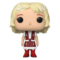 Funko POP! Gertie from E.T. 40th Anniversary figure with blonde hair, red plaid dress, and red boots, front view.