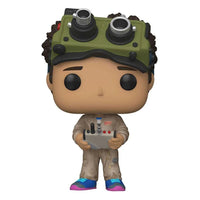 Funko POP! Podcast figure from Ghostbusters: Afterlife wearing green goggles and a tan jumpsuit, front view.