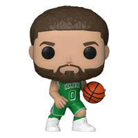 Funko POP! Jayson Tatum figure in a green Boston Celtics City Edition jersey holding a basketball, front view.