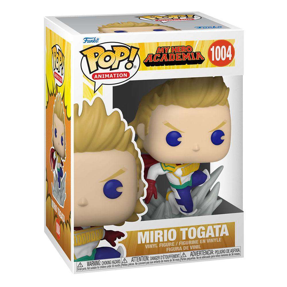 Funko POP! Mirio Togata vinyl figure in hero costume inside its branded My Hero Academia display box.