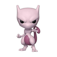 Front view of a 25 cm Funko POP! Pokemon Mewtwo vinyl figure in light purple with a dark purple tail and chest.
