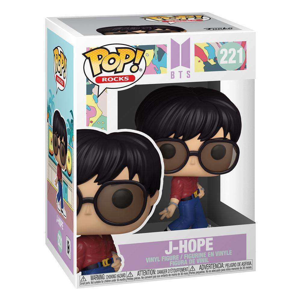 Funko POP! Rocks BTS J-Hope Dynamite vinyl figure in its original branded display box, shown from a front angle.