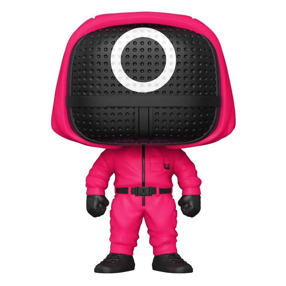 Funko POP! Squid Game Soldier with Circle Mask #1226 figure in a pink jumpsuit with black mask and belt, front view.