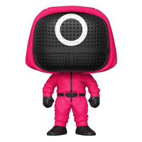 Funko POP! Squid Game Soldier with Circle Mask #1226 figure in a pink jumpsuit with black mask and belt, front view.