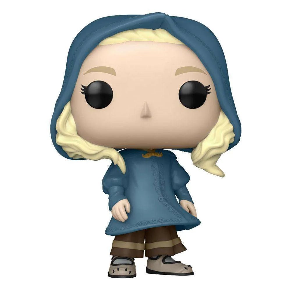 Funko POP! Ciri vinyl figure from The Witcher wearing a blue hooded cloak, blonde hair, and brown pants.