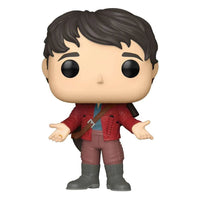 Front view of Jaskier Funko POP! vinyl figure wearing a red textured jacket, blue shirt, and brown pants.