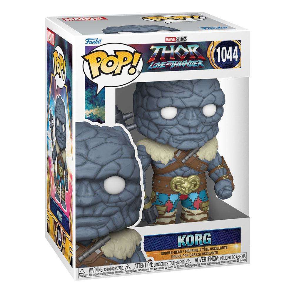 Funko POP! Korg #1044 from Thor: Love and Thunder in its original window display box, showing the rocky character figure.