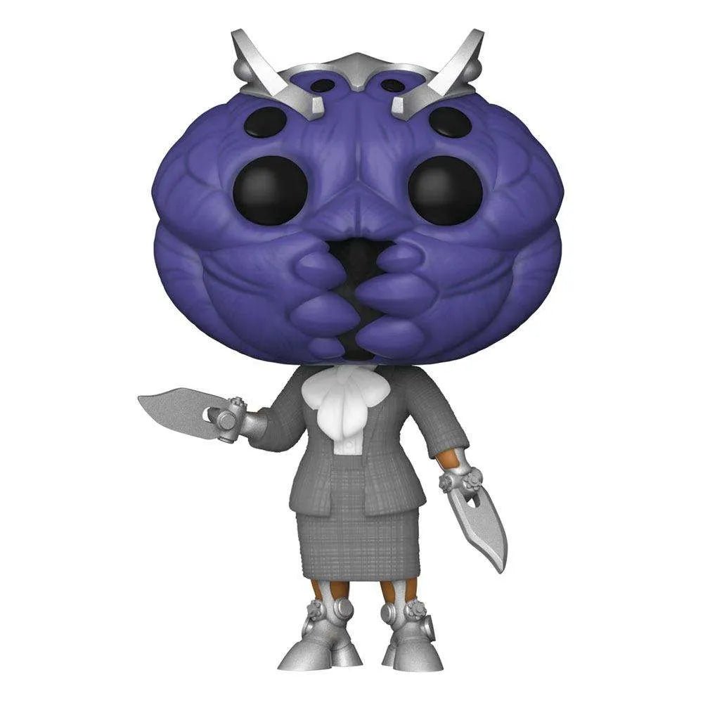 Funko POP! Miek #1045 from Thor: Love and Thunder, featuring a purple insectoid head, grey suit, and knife hands.