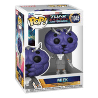 Funko POP! Miek #1045 from Thor: Love and Thunder in its original window display box, showing the purple alien figure.