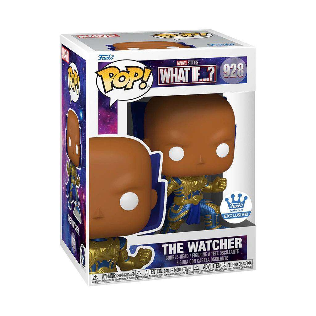 Funko POP! The Watcher vinyl figure in its branded window box packaging, featuring a blue-skinned character design.