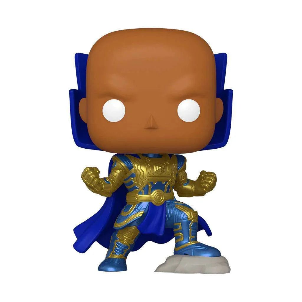 Funko POP! The Watcher vinyl figure in blue and gold armor with a cape, shown from the front on a white background.