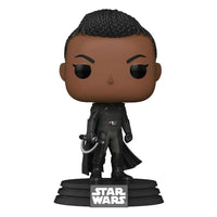 Funko Pop! Reva (Third Sister) #542 figure in black armor holding a lightsaber on a Star Wars display stand.