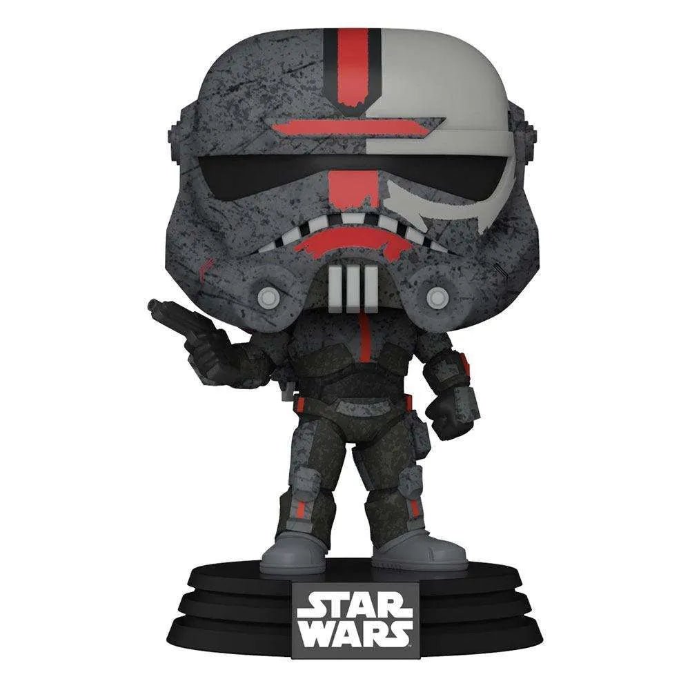 Hunter Funko Pop vinyl figure from Star Wars: The Bad Batch, featuring a weathered grey and red helmet and armor.