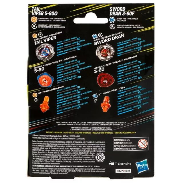 Hasbro Hasbro Beyblade X Dual Pack – Tail Viper 5 - 80O & Sword Dran 3 - 60F | Beyblade X Europe by LAB7 Malta, Europe