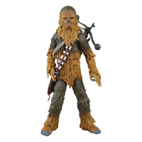 Hasbro Star Wars Black Series Chewbacca 15cm action figure with brown fur, bandolier, and bowcaster, front view.