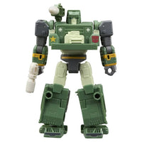 Front view of the green Hasbro Transformers Studio Series Autobot Hound action figure with a shoulder-mounted cannon.