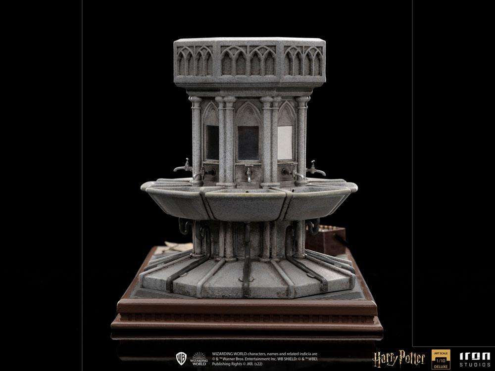 Front view of the Iron Studios Harry Potter Hermione Polyjuice 1/10 scale stone bathroom sink fountain statue.