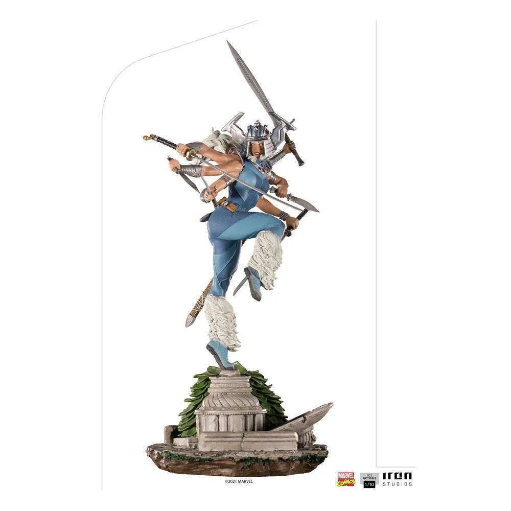 Iron Studios 1/10 Spiral statue in a dynamic pose, featuring six arms with swords on a detailed stone base.