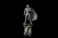 Iron Studios Moon Knight 1/10 scale statue in a white hooded costume standing on a detailed stone architectural base.