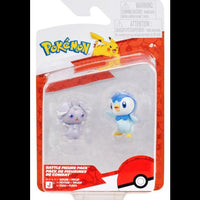Jazwares Pokémon Battle Figure 2-Pack featuring small Espurr and Piplup figures in original blister packaging.