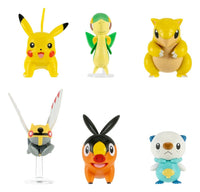 Jazwares Pokémon Battle Figure 6-pack featuring Pikachu, Snivy, Sandshrew, Ninjask, Tepig, and Oshawott on a white background.