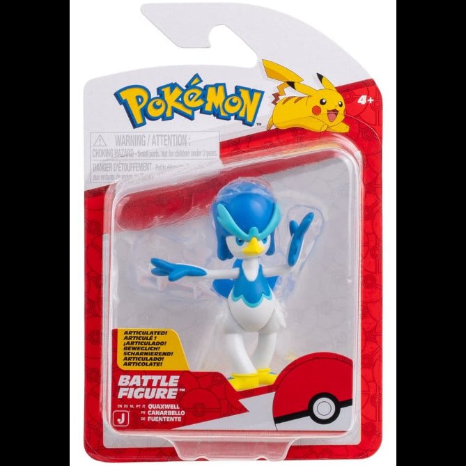 Jazwares Pokémon Battle Figure Quaxwell in its original red and white blister pack packaging.