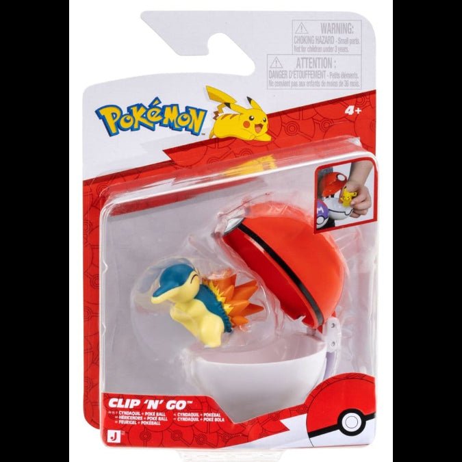 Jazwares Pokémon Clip 'n' Go Cyndaquil figure and red-and-white Poké Ball in original retail packaging.
