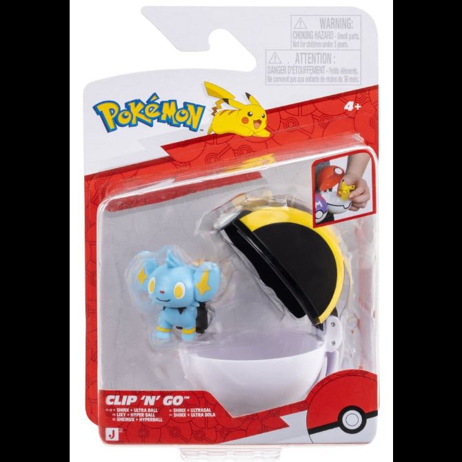 Jazwares Pokémon Clip 'n' Go Shinx and Ultra Ball action figure set in original blister packaging.