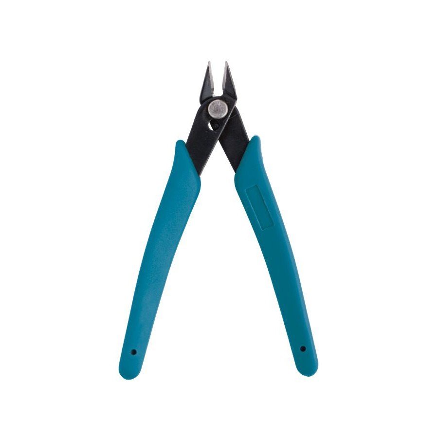Mr. Hobby Mr. Basic Nipper II featuring black metal cutting blades and teal ergonomic plastic handles on a white background.