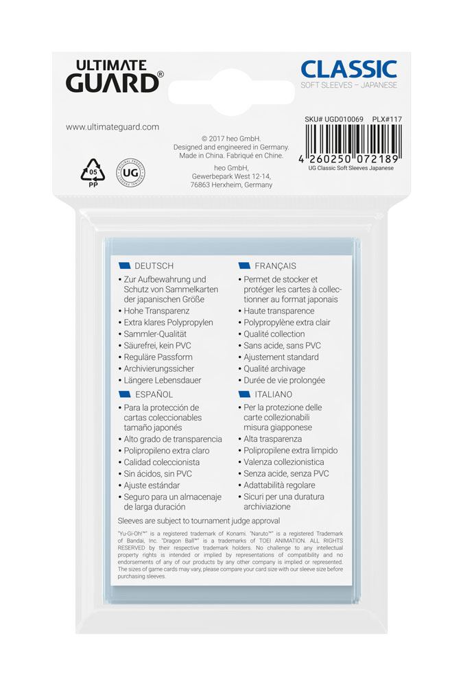 LAB7 Ultimate Guard Classic Soft Sleeves Japanese Size Transparent (100) by LAB7 Malta, Europe