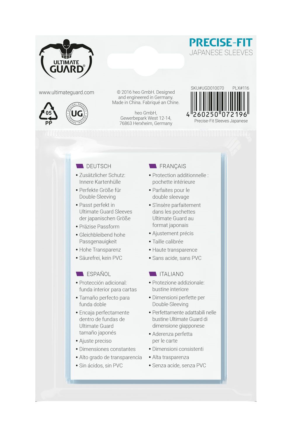 LAB7 Ultimate Guard Precise - Fit Sleeves Japanese Size Transparent (100) by LAB7 Malta, Europe