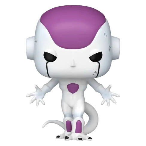 Funko Pop! vinyl figure of Frieza from Dragon Ball, featuring his signature white body, purple forehead and chest emblem, and black tear details.