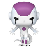 Funko Pop! vinyl figure of Frieza from Dragon Ball, featuring his signature white body, purple forehead and chest emblem, and black tear details.