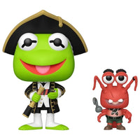 Funko Pop! vinyl figures of Kermit the Frog dressed as a pirate next to a red crab character, shown on a plain white background.